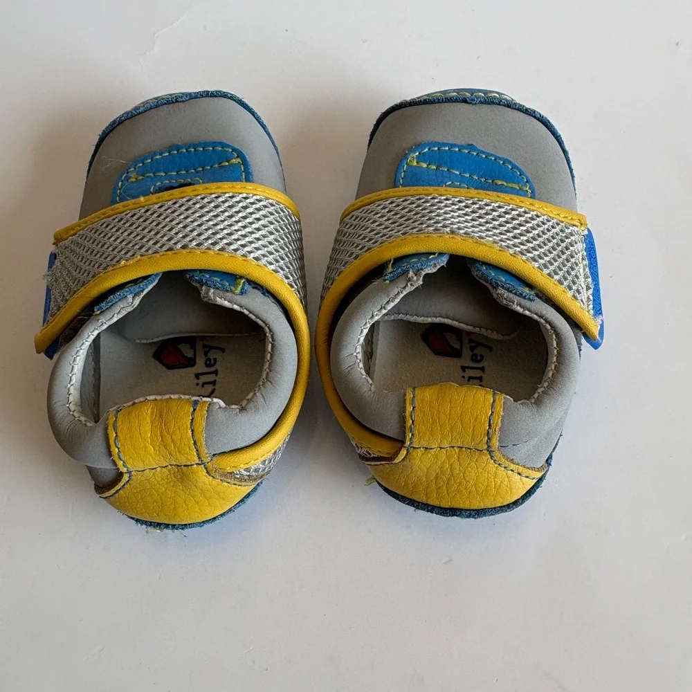 Rileyroos Baby Shoes Blue‎ Grey Yellow Leather Mesh Strap 6-12 Months Soft Sole